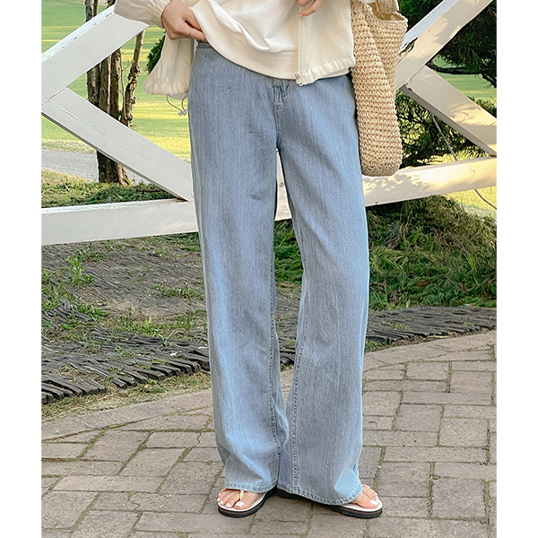 T ワイドフィット 後面バンド デニム パンツ