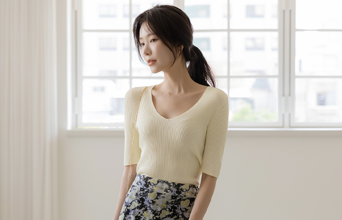 クーリング Whole Garment ブイネック コール天 ニット