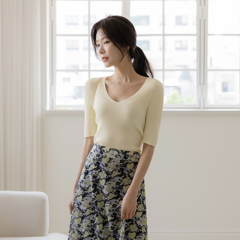 クーリング Whole Garment ブイネック コール天 ニット