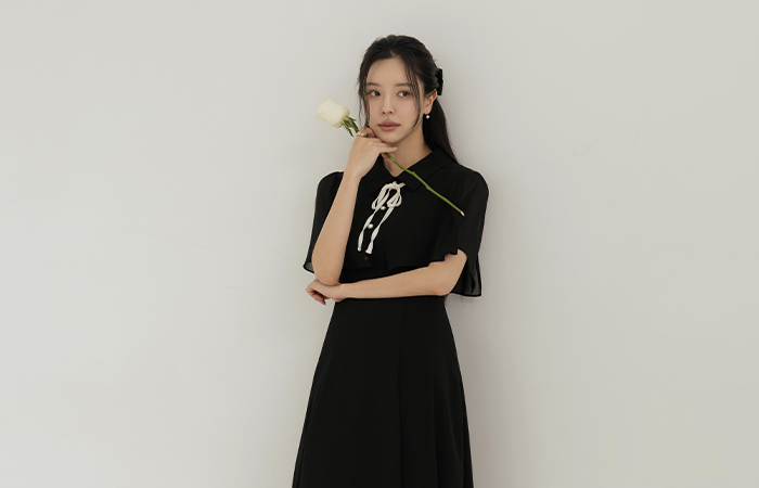 ロマンチック シフォン リボン ケープ&ワンピース SET