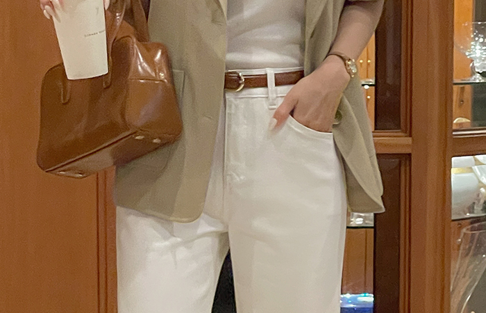 弾力 ストレート コットン パンツ