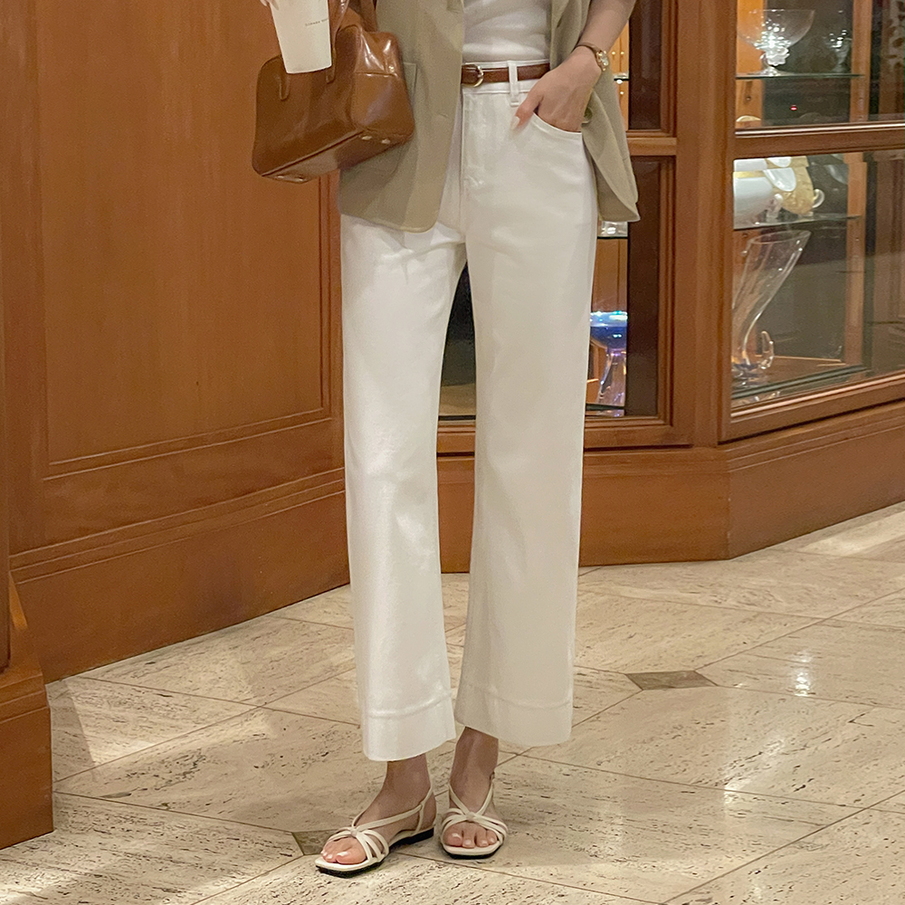 弾力 여유 ストレート コットン パンツ