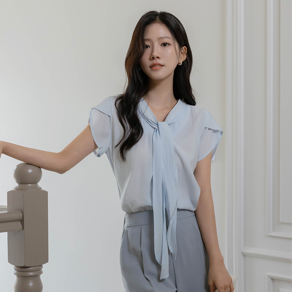 チューリップ 袖 タイネック ブラウス