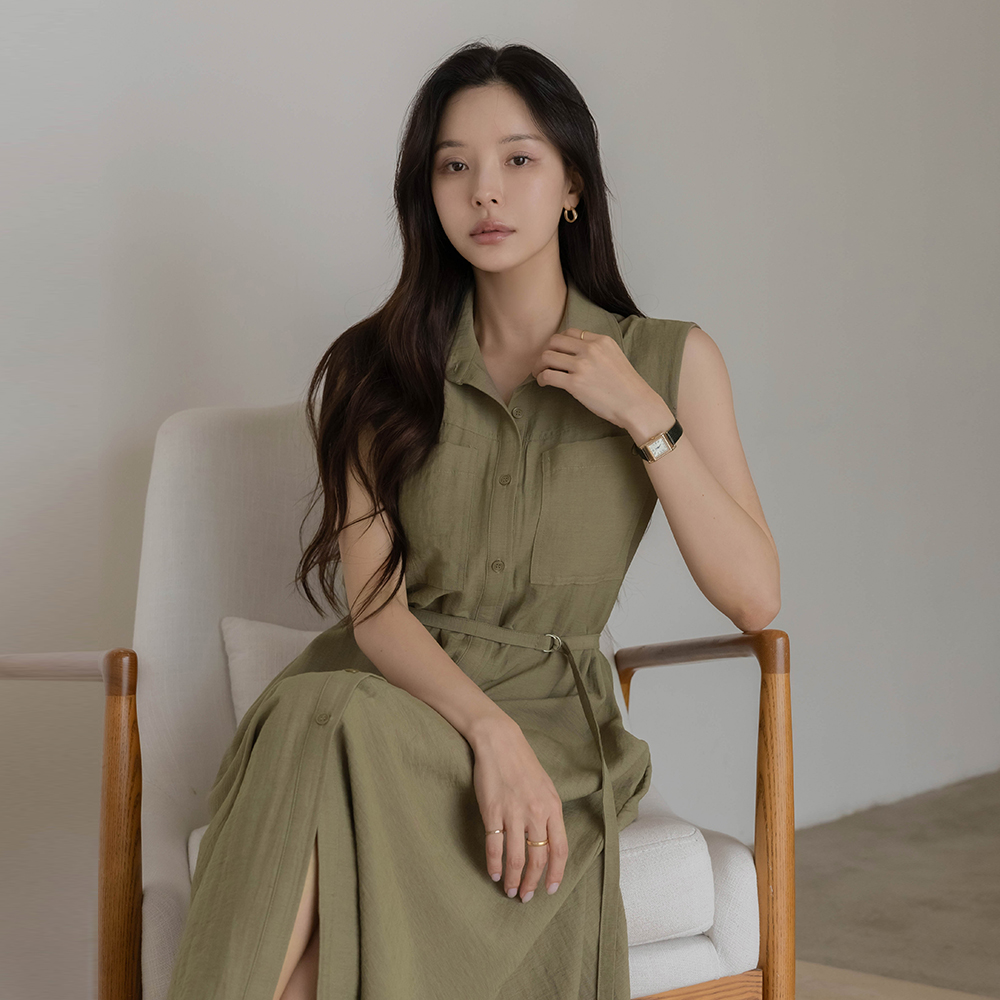 ローラ リネン シャツ 袖なし ワンピース(+ベルト)