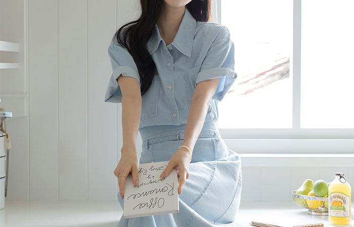 포카리 デニム 半そで シャツ&スカート SET(+ベルト)