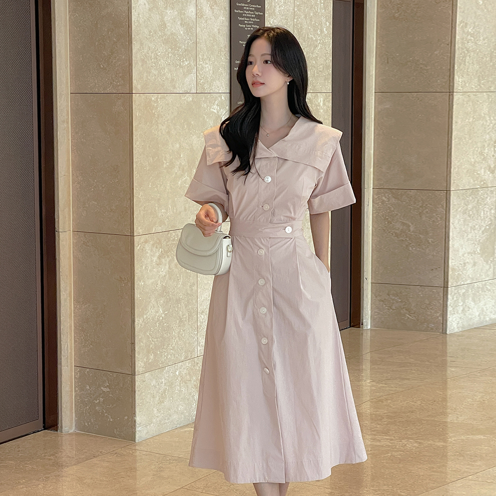 さらさら ワイド カラー 弾力 Aライン ワンピース