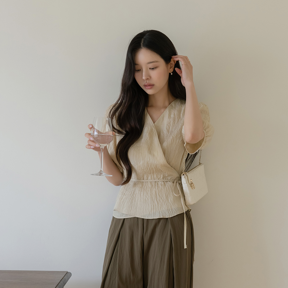 ODE リンクル ラップ 5分 ブラウス