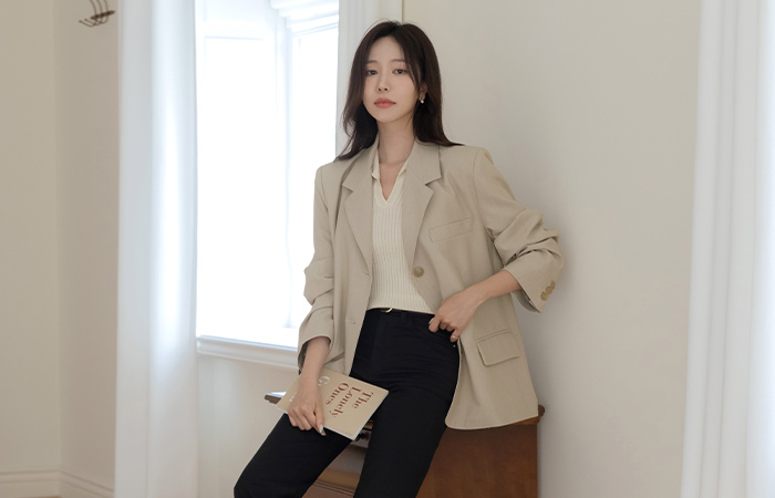 カラーネック フォーマル オーバーフィット シングル ジャケット