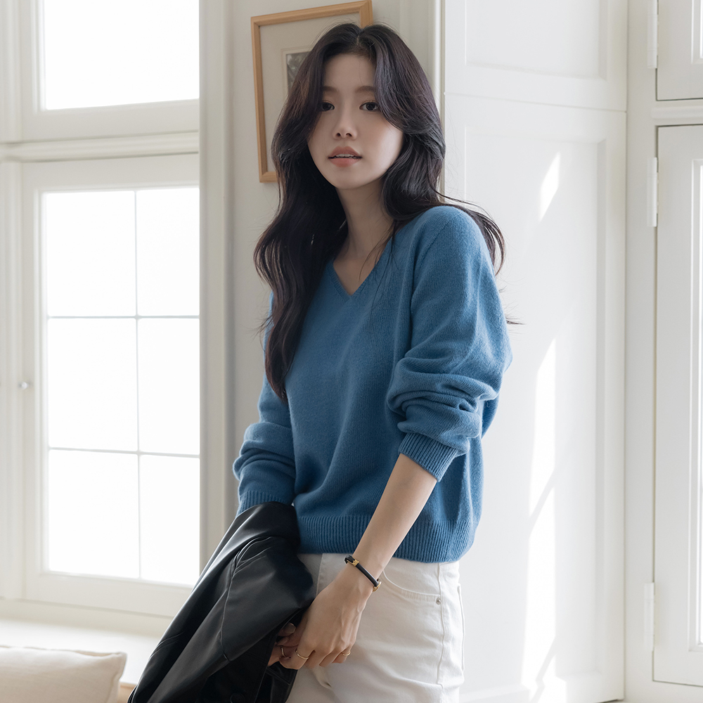 カラー ブイネック Whole Garment ウール ニット