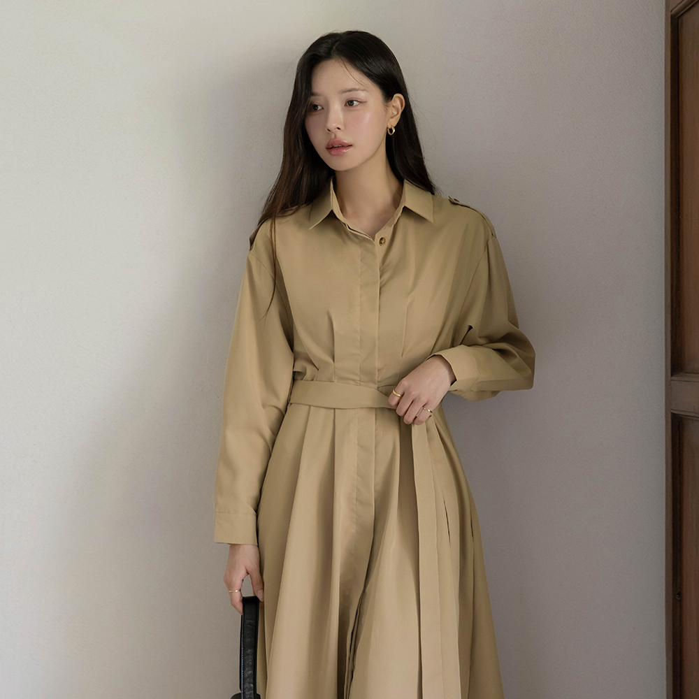 トレンチ スタイル Aライン ロング ワンピース(+ベルト)