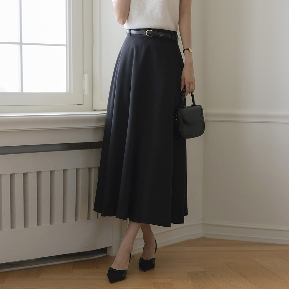 ミューズ 弾力 Aライン ロング スカート