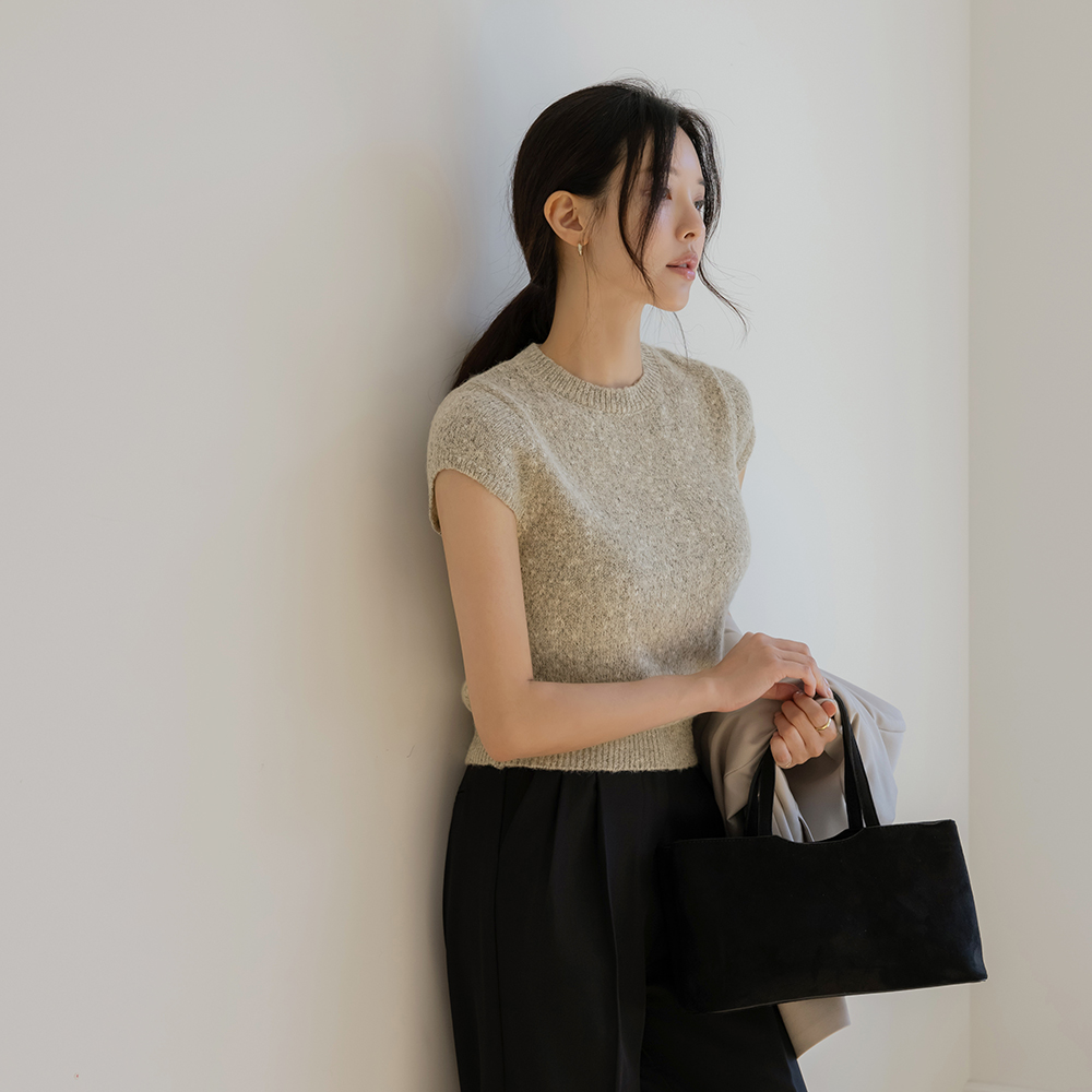 ラウンドネック ミックス キャップップ 半そで ニット