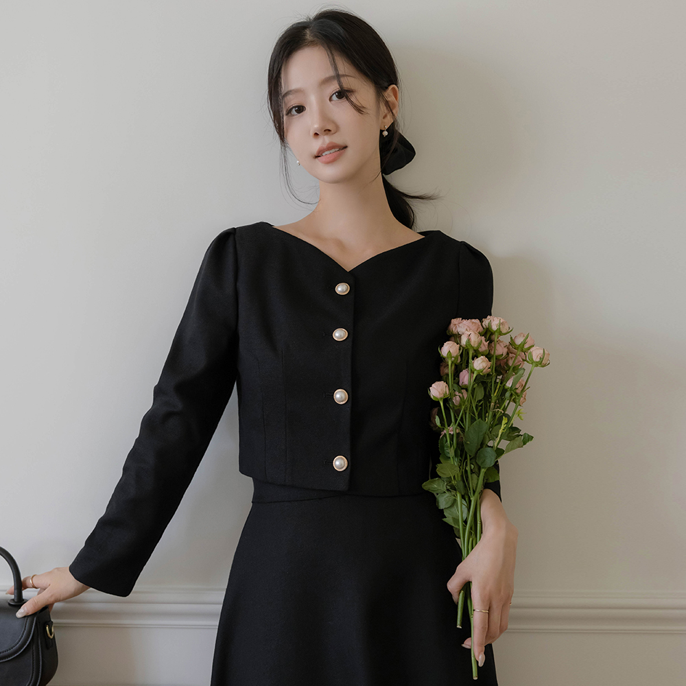 レイ ツイード 真珠 クロップド Set-up ジャケット