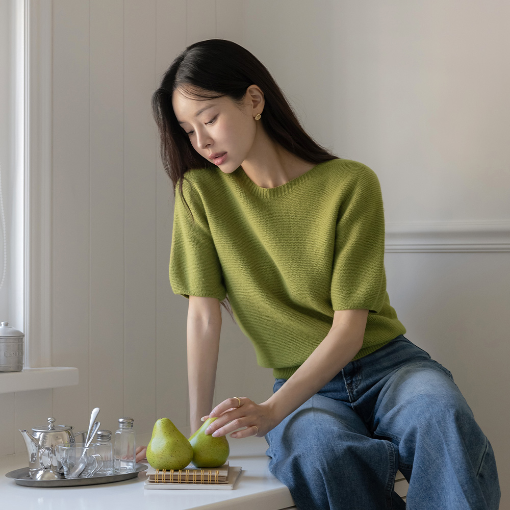 秋 ラウンドネック Whole Garment ウール 半そで ニット