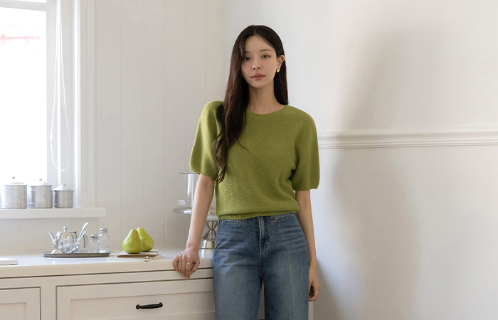 秋 ラウンドネック Whole Garment ウール 半そで ニット
