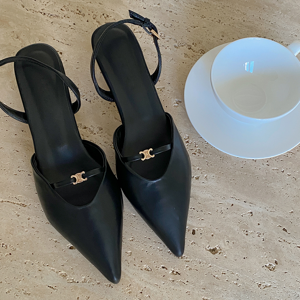 ゴールド ポイント スティレット スリングバック ヒール