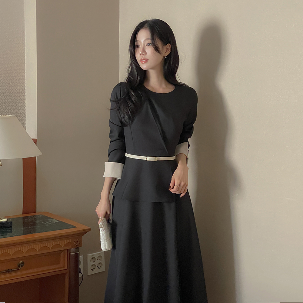 Roem ラップスタイル 配色 ワンピース(+ベルト)
