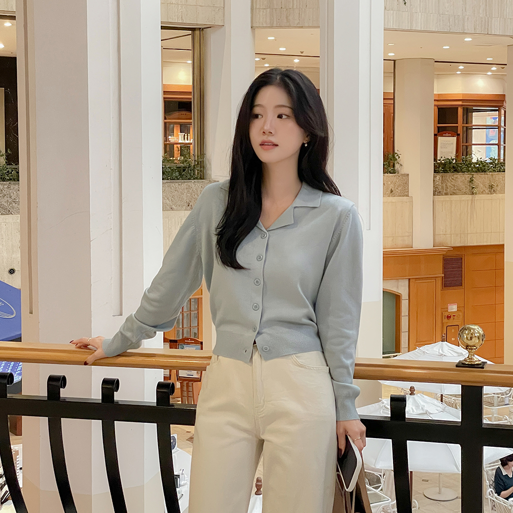 キャンデー カラーネック ウール ニット カーディガン