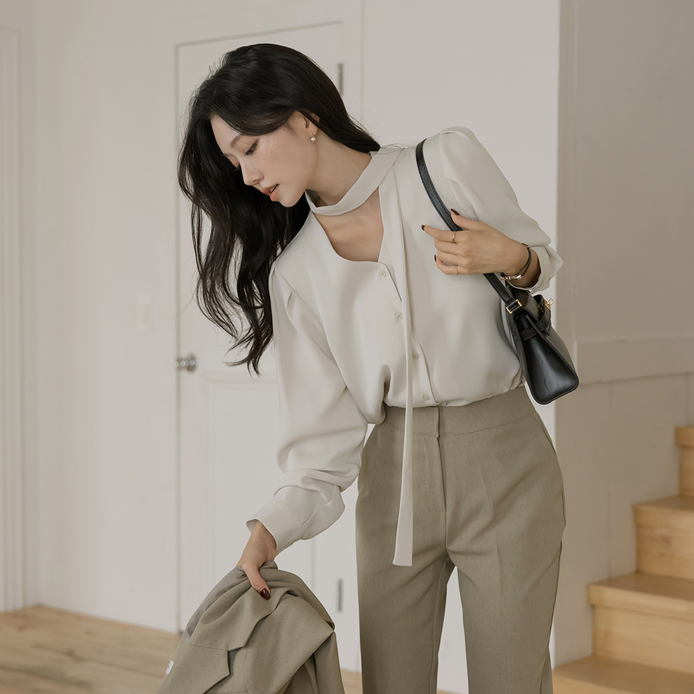 ODE タイネック 長袖 ブラウス