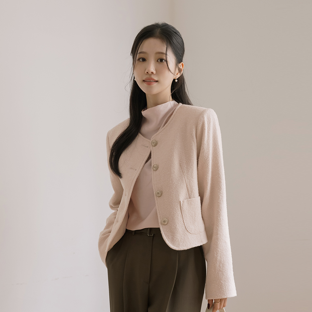 ロージー ラウンドネック ウール ツイード ジャケット