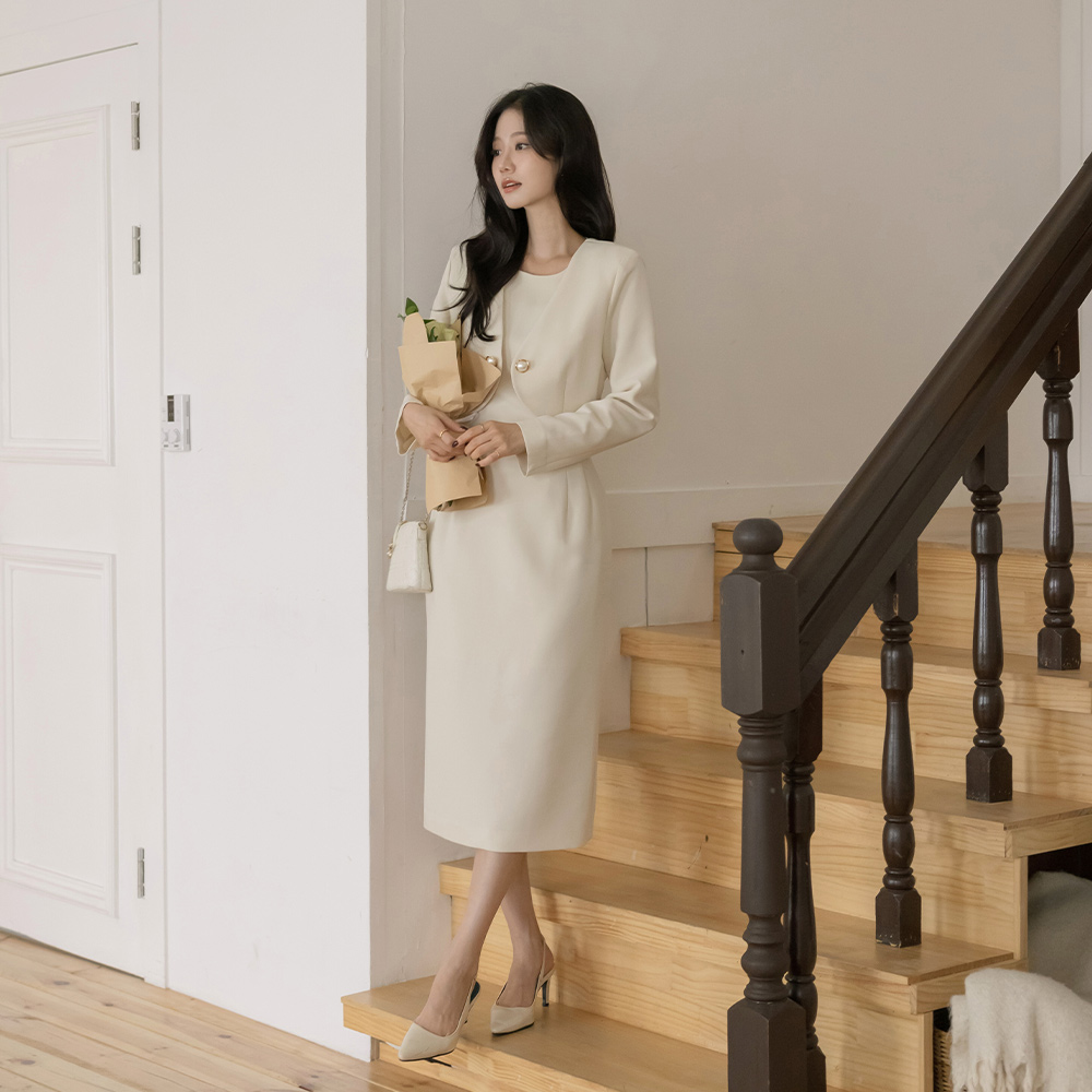 ジャケット レイヤード Hライン ワンピース