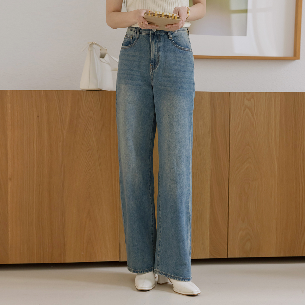 レングス 修理 NO! 隠れた バンディング ストレート デニム パンツ (ショット/ミドル/ロングver)