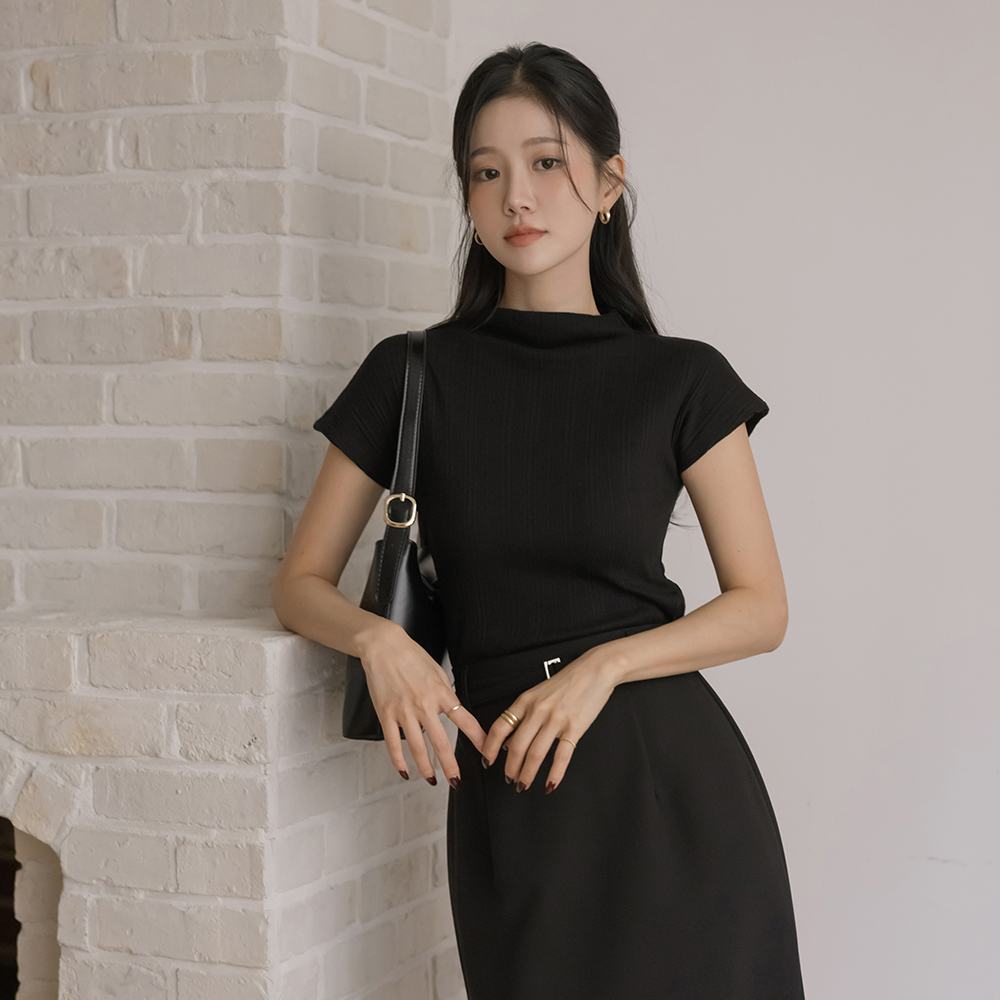 フィーリング セミハイネック クロップド キャップップ ティーシャツ