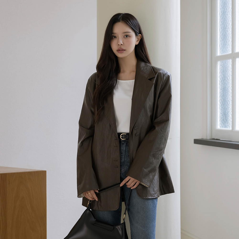 袖 配色 オーバーフィット レザー ジャケット(+ベルト)