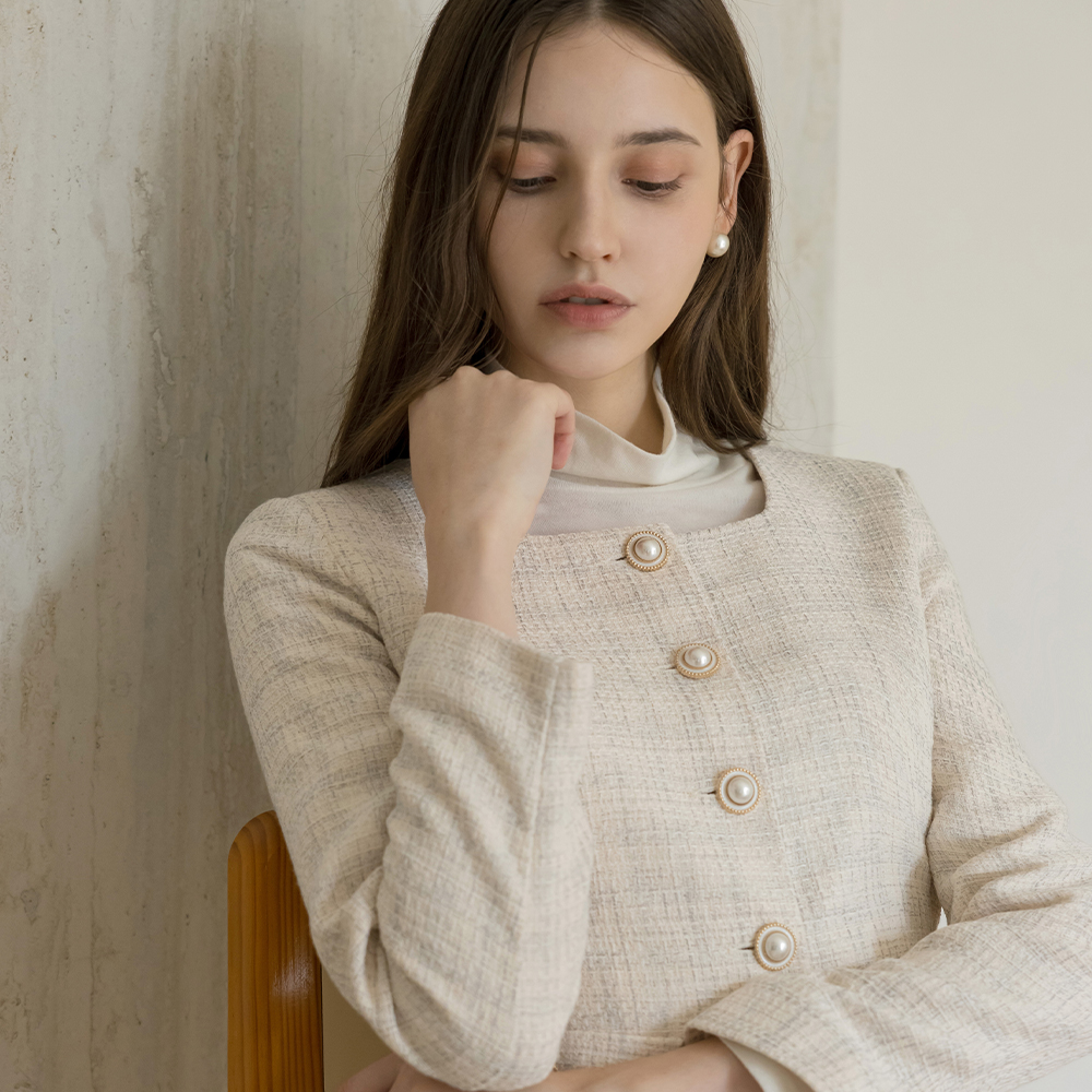真珠 ローラ ツイード Set-up ジャケット