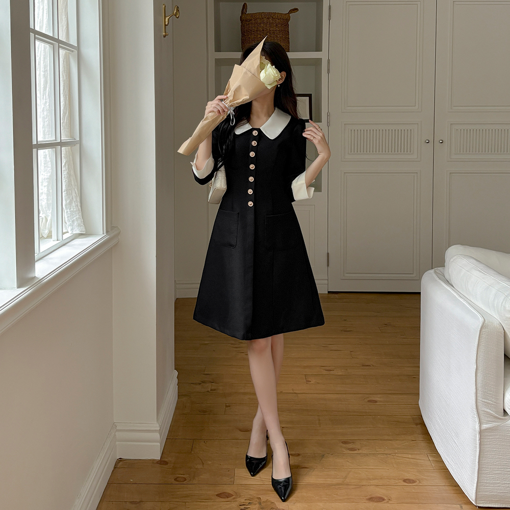 配色 カラー ツイード Aライン ワンピース