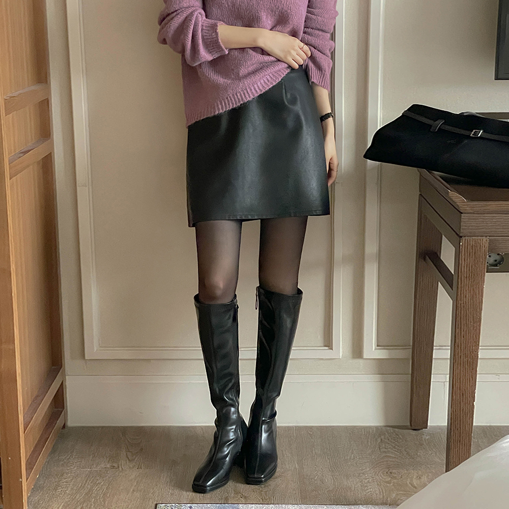 ベーシック レザー Aライン ミニ スカート