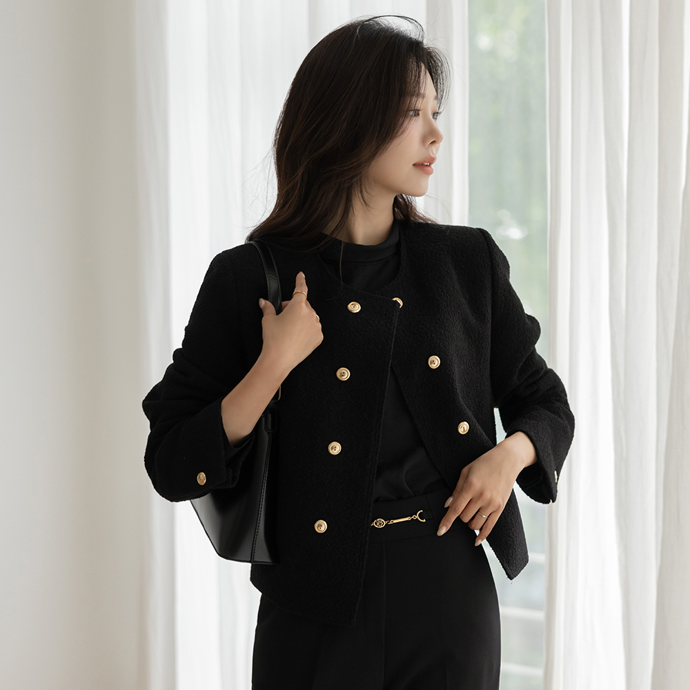 ゴールド ダブル ボタン ツイード ウール ジャケット