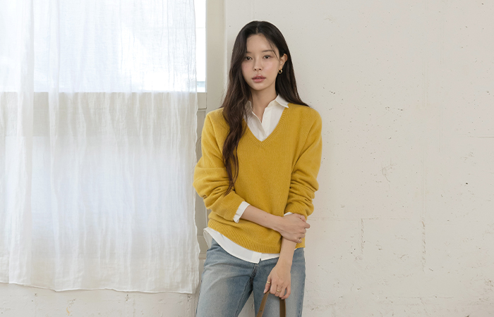 ブイネック Whole Garment ウール 長袖 ニット