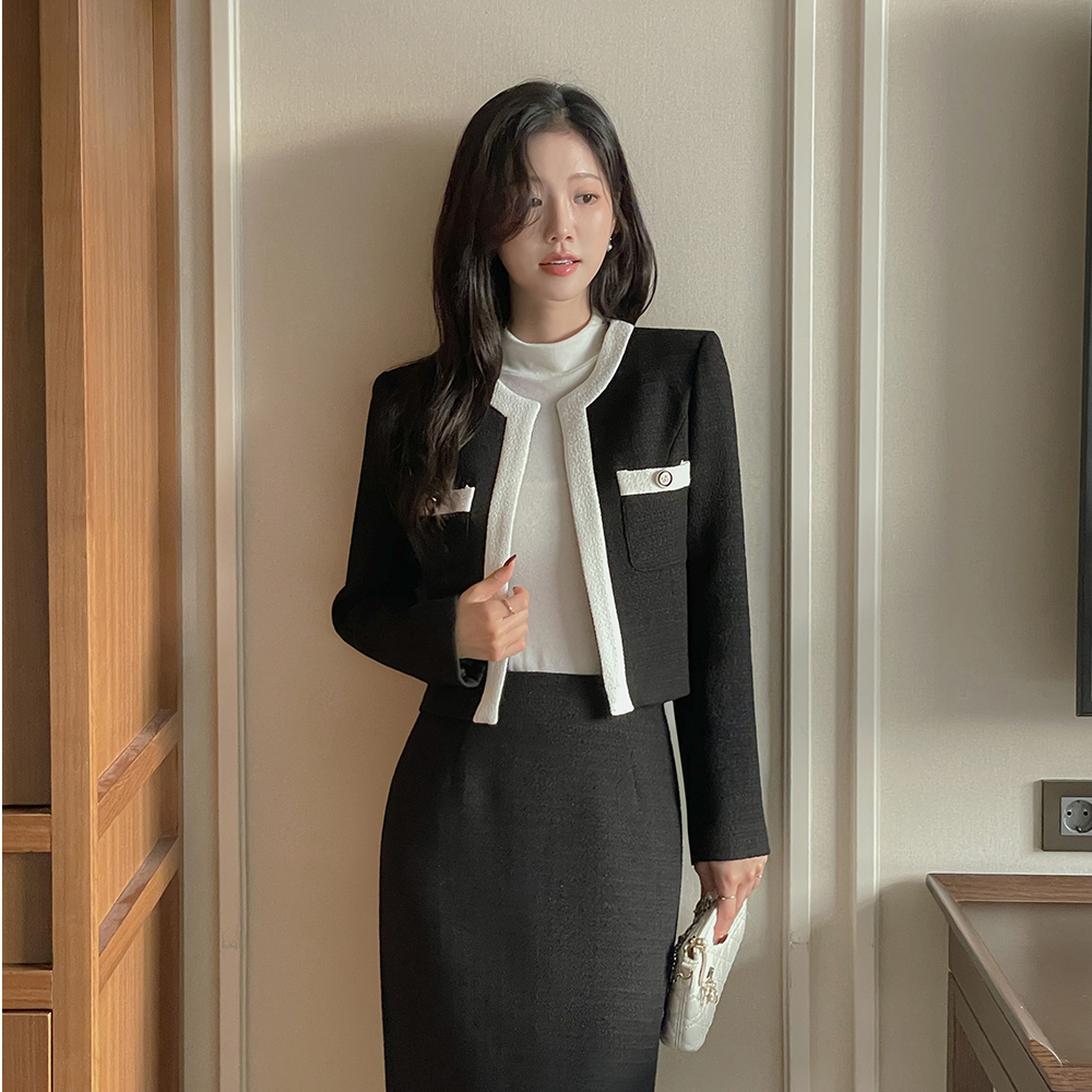 クラシック 配色 パール ツイード Set-up ジャケット