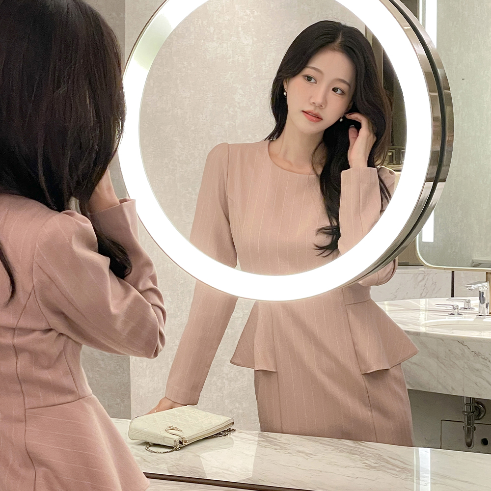 ペプラム スタイル ストライプ ワンピース