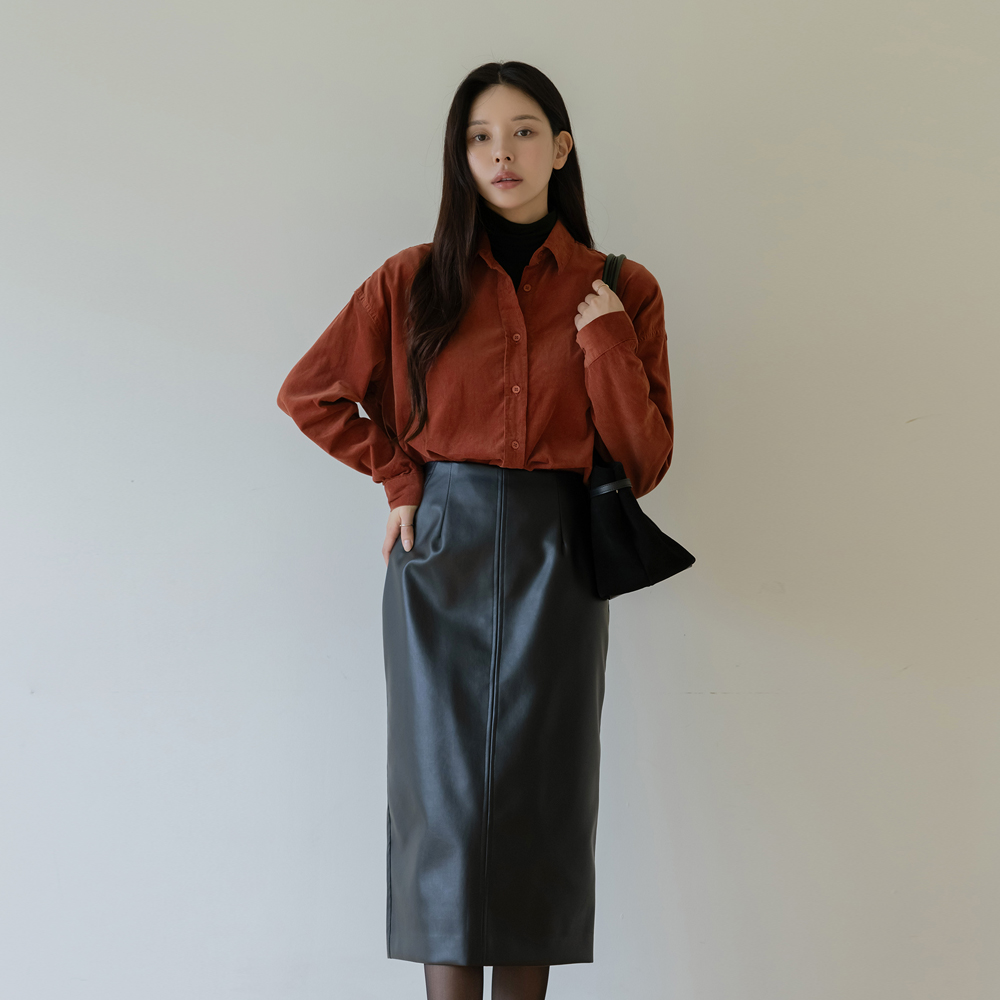 Eco レザー ステッチ 切開ライン スカート