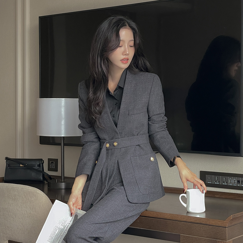 ボカシ ノーカラー Set-up ジャケット(+ベルト)