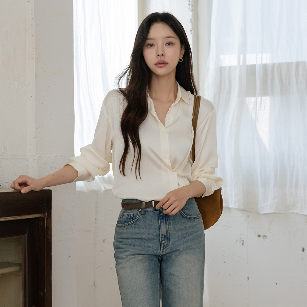 サテン ツーウエー ラップスタイル シャツ