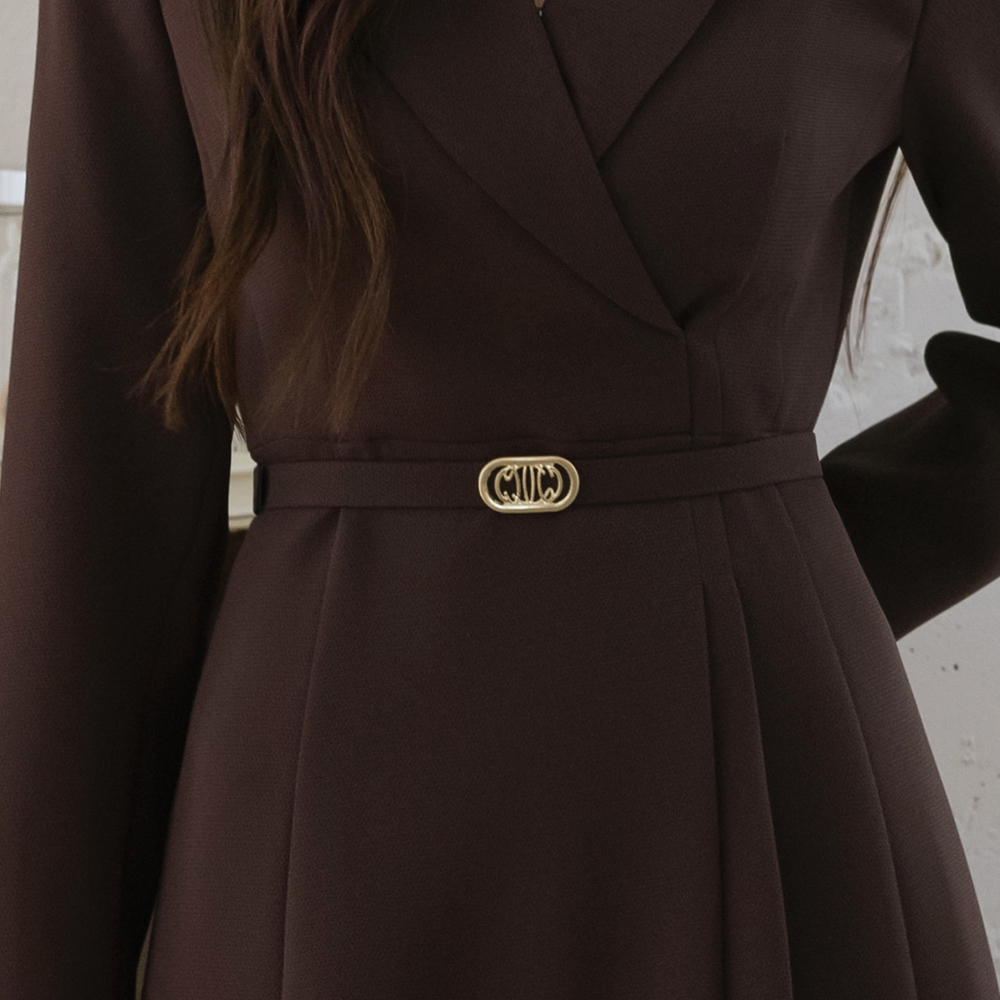 カラーネック しわ Aライン ワンピース_ベルト