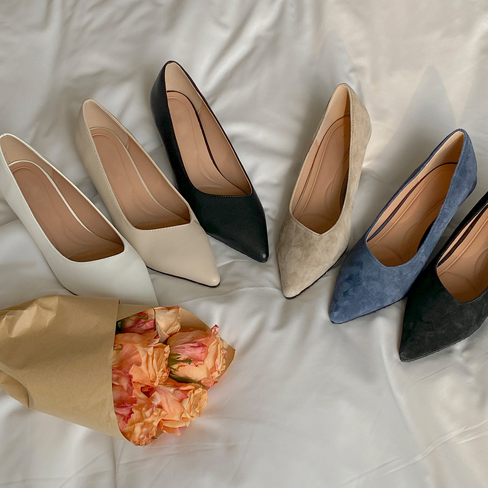 シンプル カーフスキン&スエード スティレット ヒール