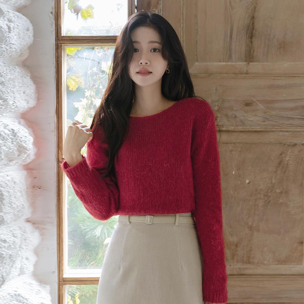 唇ネックライン ほっそりした モヘア ニット