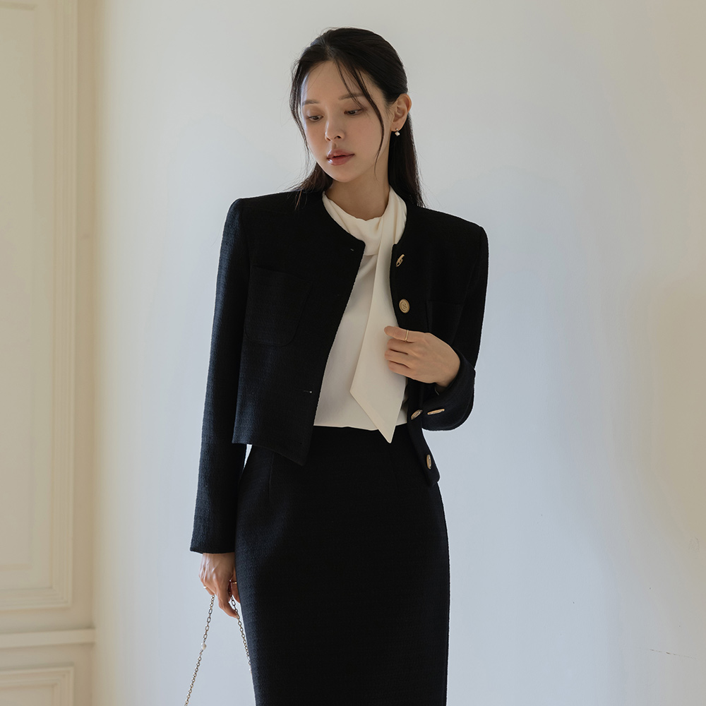 ライチー ラウンドネック パール ツイード Set-up ジャケット