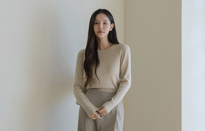 All Day ラウンドネック カシミア コール天 ニット