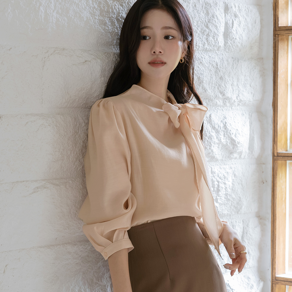 ロマンチック テンセル リボン·ネックライン 長袖 ブラウス