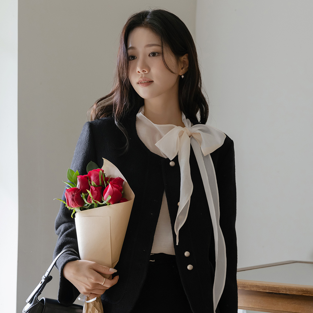 ODE ラウンドネック ゴールド ボタン ウール ハンドメード ジャケット