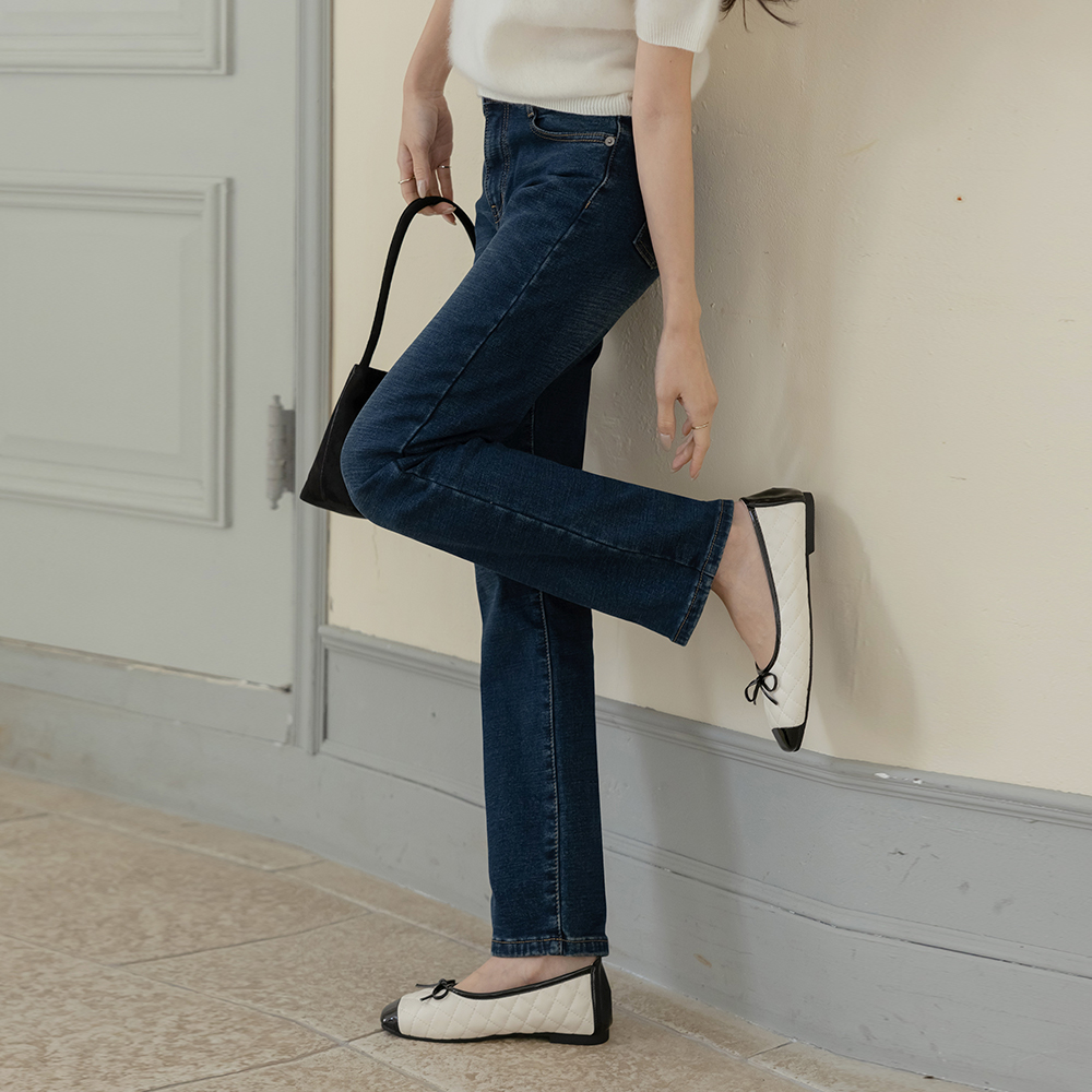 베럴 バンディング ストレート 起毛 デニム パンツ