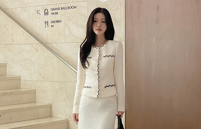 配色 スリムフィット ツイード Set-up ジャケット