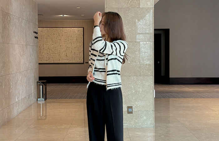 ストライプ ウール 袖なし ニット&カーディガン SET