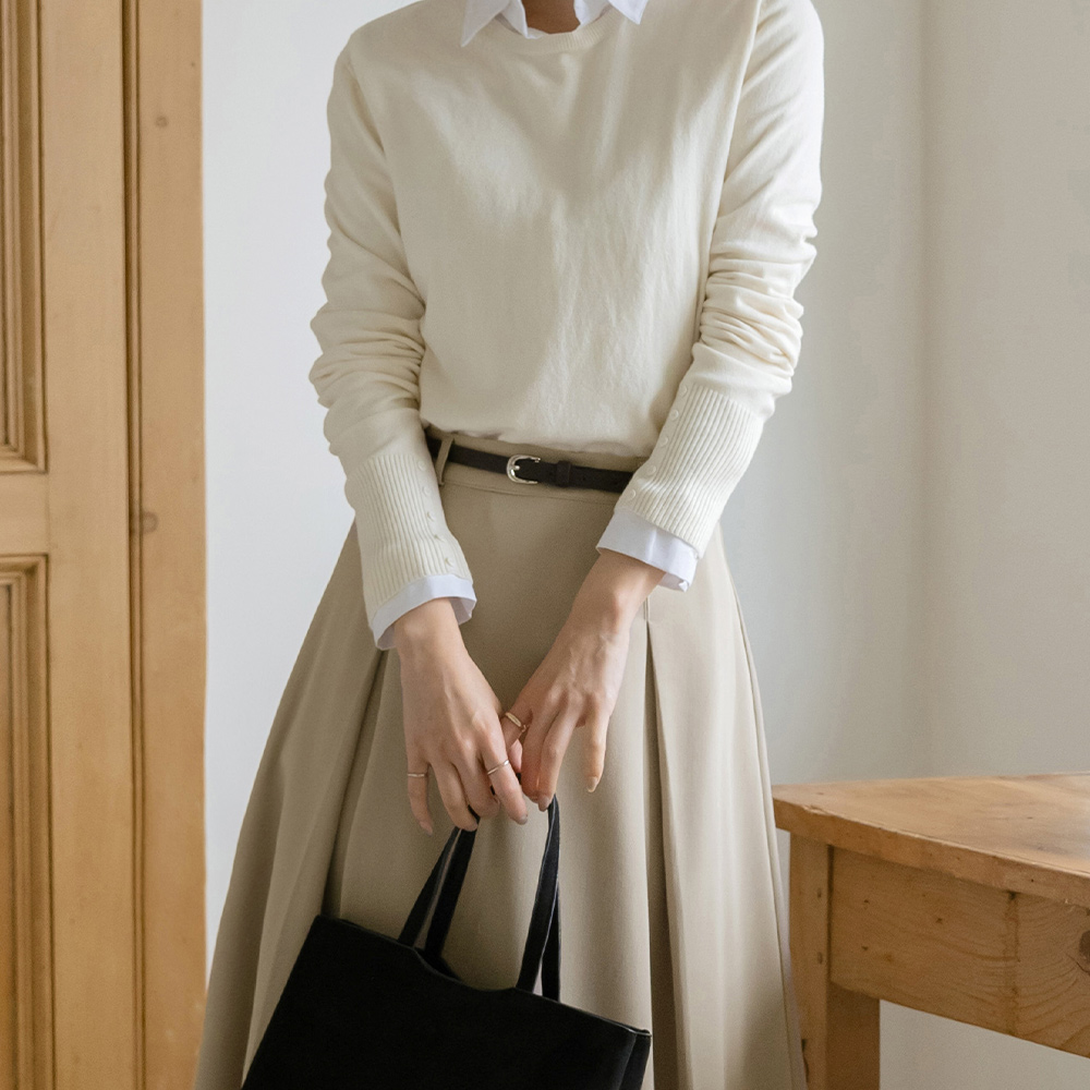 ピンタック Aライン スカート_ベルト