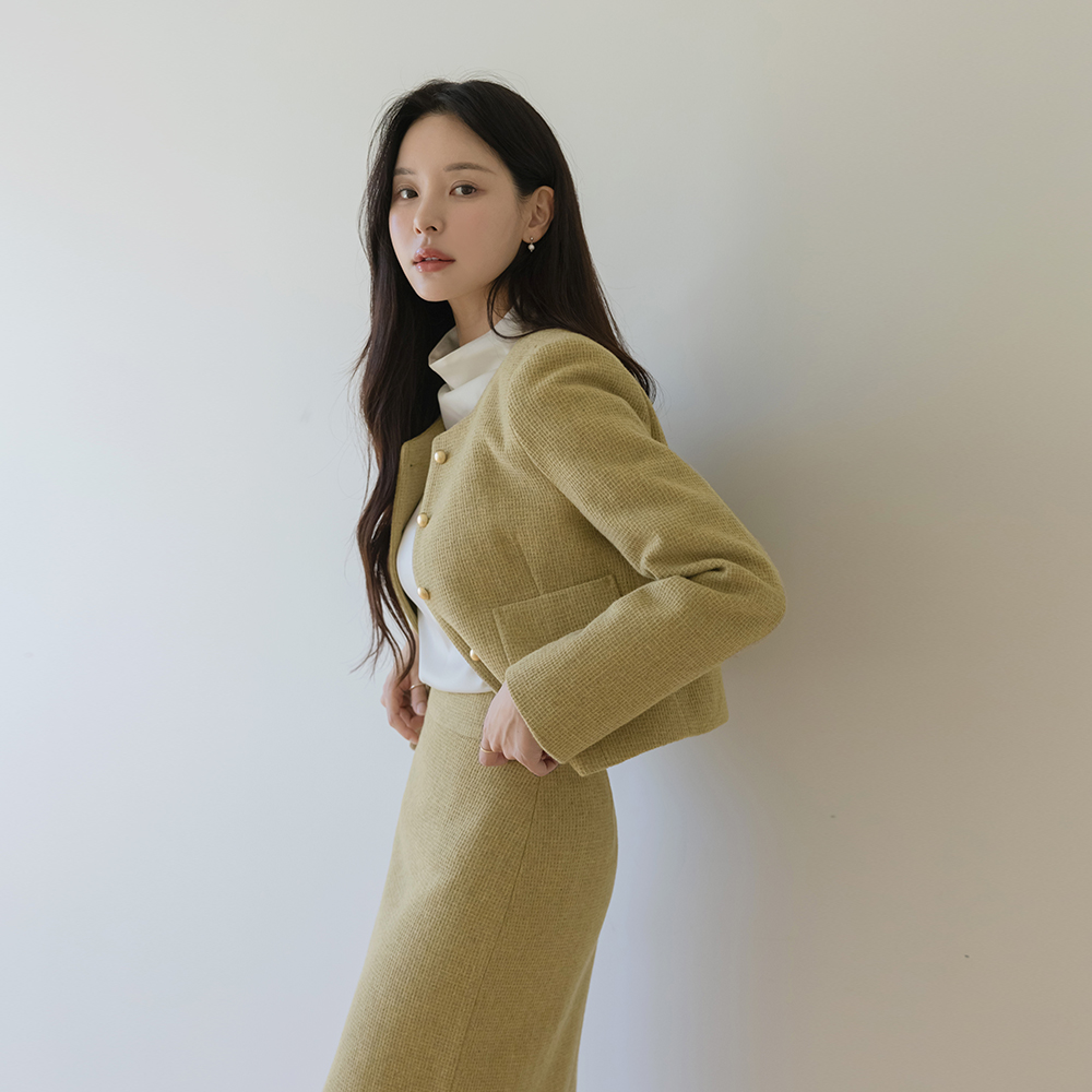 小さなチェック ウール ツイード Set-up ジャケット